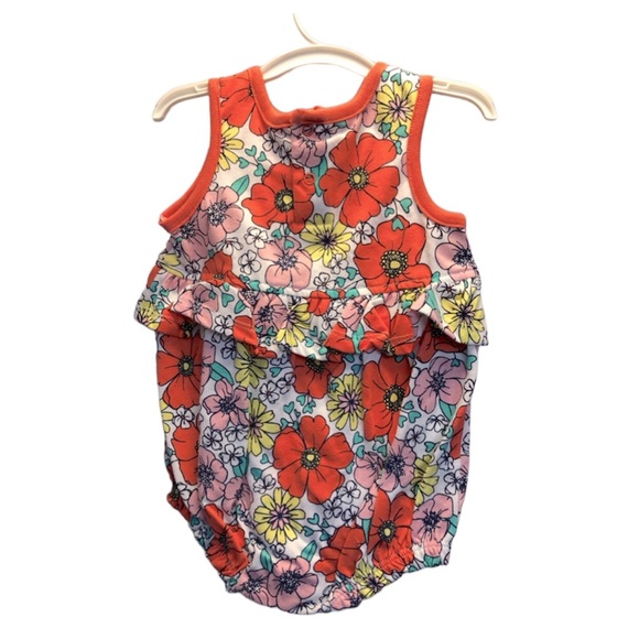 Baby Cat & Jack orange/yellow/pink floral romper with snaps, 6-9 M - Picture 2 of 7